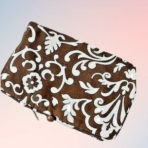 Thirty One Parisian Pop Brown Cushioned Fabric Jewelry Roll Pouch Travel Storage